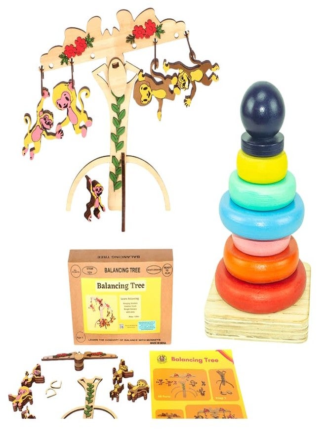Techny Birds Technybirds Wooden Balancing Tree and Wooden Rainbow Stacker Combo | Educational Toys for Kids | Montessori Learning Toys | Color Recognition Toys | Fine Motor Skills Development - Image 1